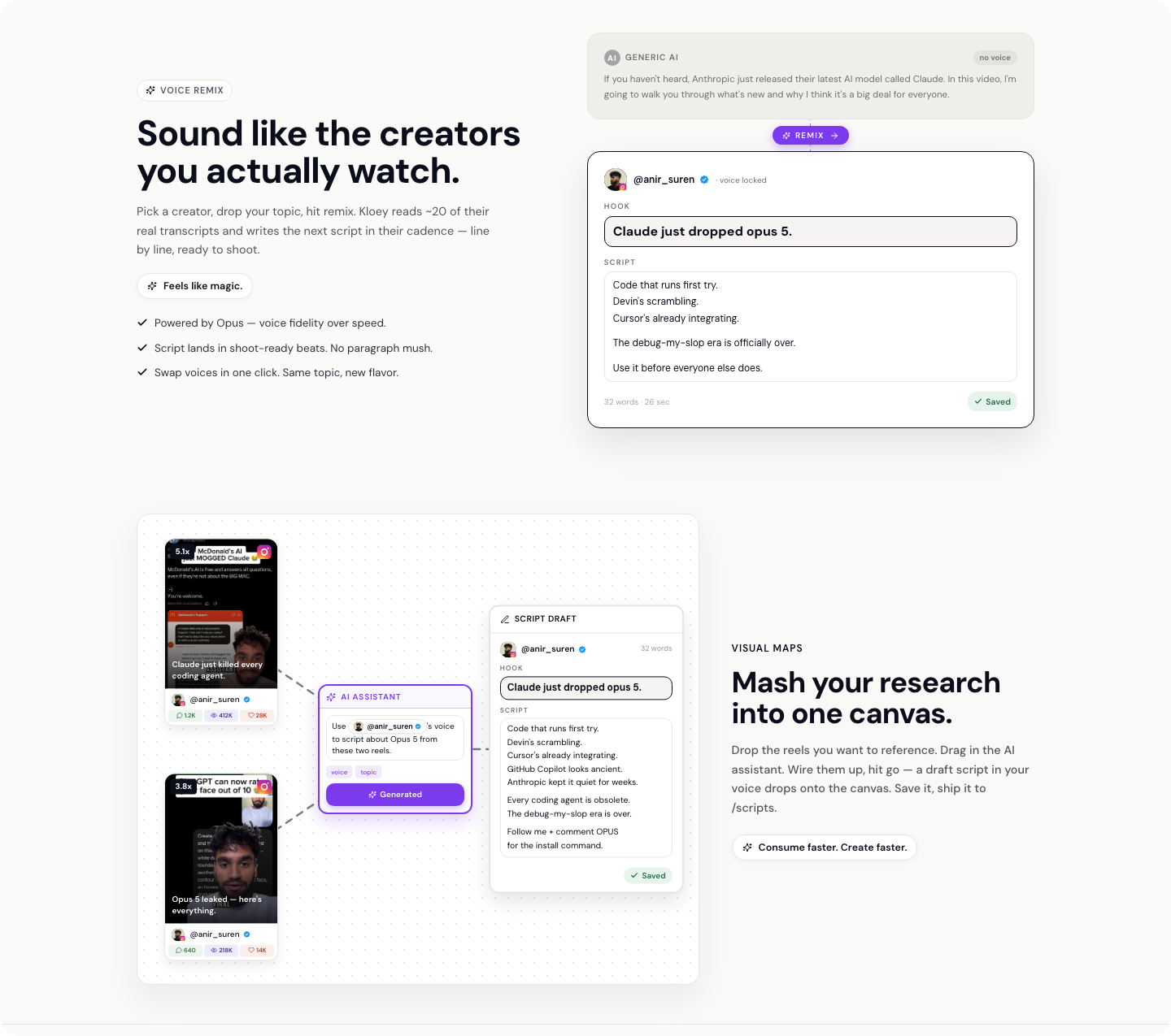 Kloey AI Map: a canvas that pulls videos and creators together to brainstorm scripts